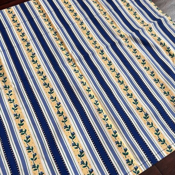 French Country Blue And Yellow Stripe Floral Curtain Valance Rod Pocket 22"x 53" - Picture 2 of 5